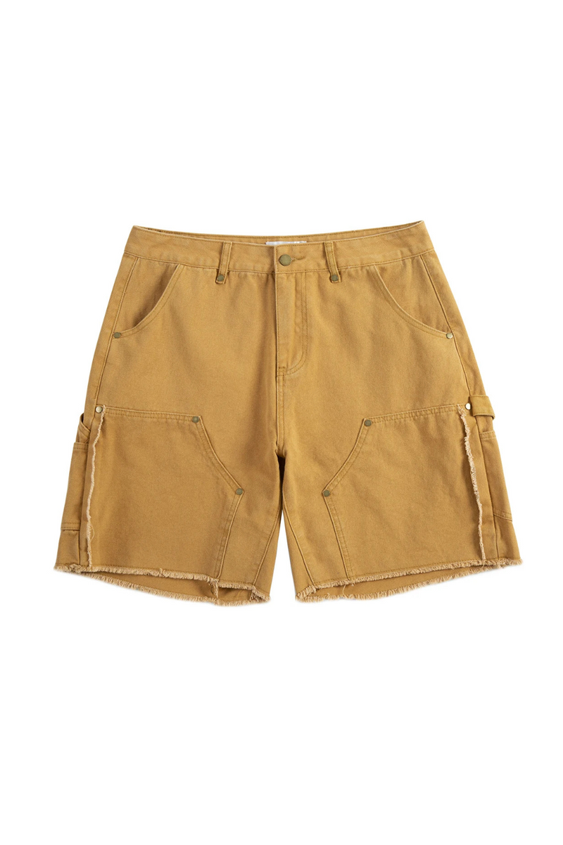 Summer Solid Knee Length Pants Men's Washed Casual Cargo Shorts Oversized