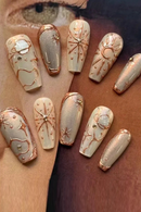 Handmade Nails American Style Medium Length Gold Cosmic Moon Universe Radiant