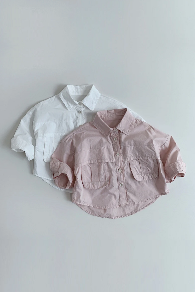 Spring Summer Children Shirts 1-8Y Boys Cotton Spliced Pockets Casual Toddler Wear