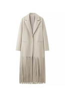 Women Spring Autumn Woolen Coat Street Style Dress Jacket With Fringed Hem Long Suit Oversize Tops