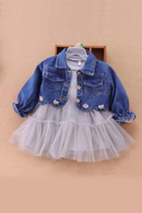 Toddler Girl Spring Winter Christmas Dress Clothes Girl Denim Jacket Coat Lace Dresses Cotton Children Clothing Sets