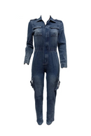 Cargo Denim Jumpsuits Women Autumn High Elastic Jean Overalls