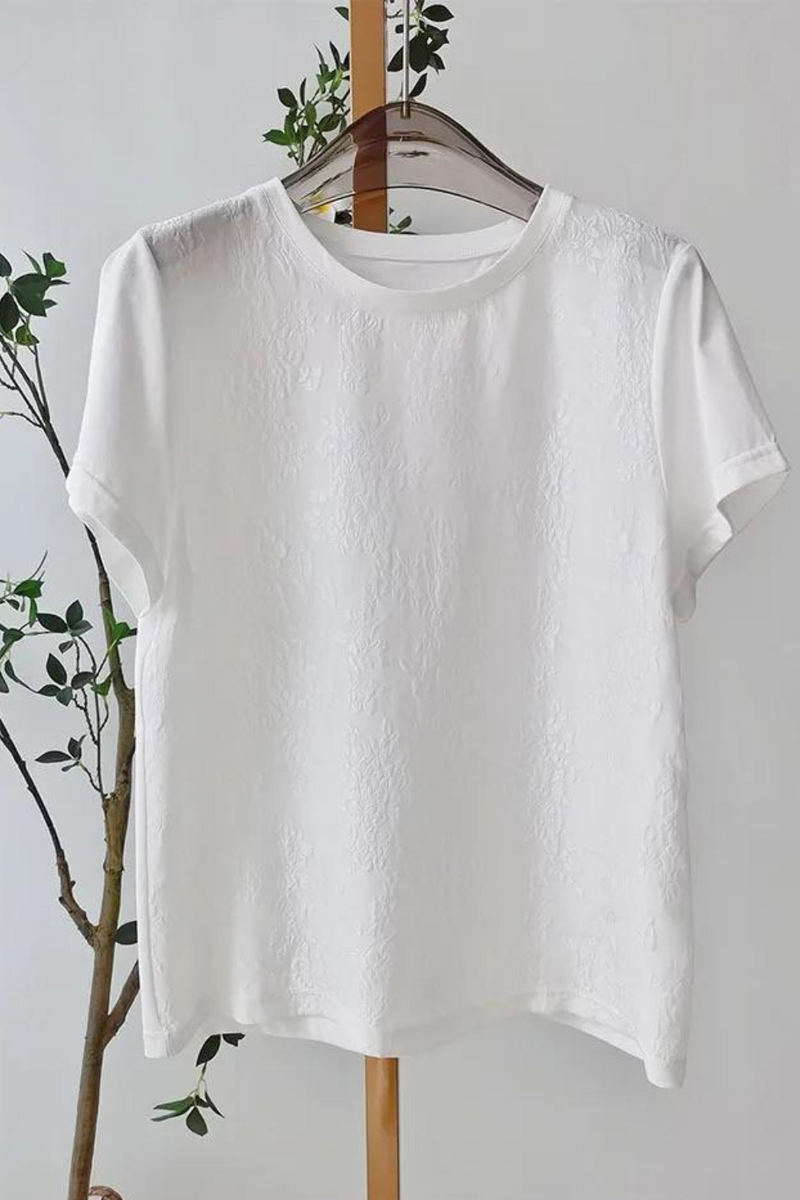 Short Sleeve Jacquard T-shirt Women's Round Neck Simple Comfortable Casual Commute Top Summer