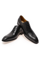 Men Leather Buckle Strap Brogue Oxfords - Black Lace-Up Formal Shoes