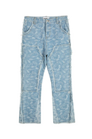 Frayed Urban Flower Full Patchwork Baggy Flare Jeans for Men Straight Oversize Denim Trousers