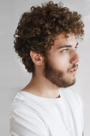 Men Curly Human Hair Brown Replacement System Hairpieces Soft Full Swiss Lace