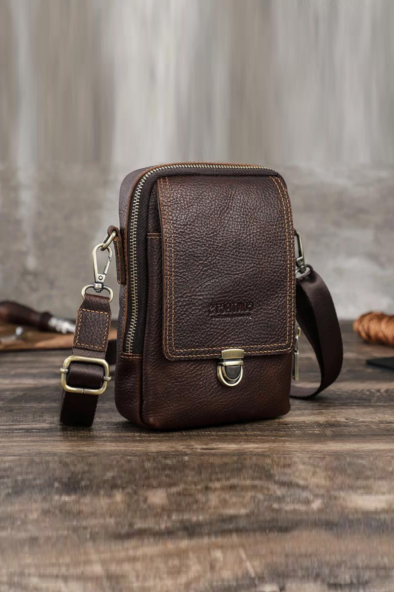 Genuine Leather Men‘s Small Messenger Bag Casual Crossbody Shoulder Bag with Travel Waist Pack Bag