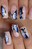 Butterfly Wearable Nail Art Long Square False Nails Detachable Finished Fake Nails Press on Nails