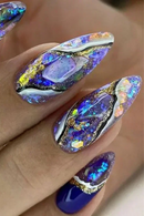 24Pcs Purple Heart Almond False Nails Artificial Wearable Fake Nails Full Cover Press on Nails Tips Art