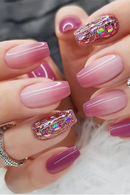 24 PCs Short Pieces of French Gradient Glitter Fingernail with 1 Jelly Gel and 1 Nail File