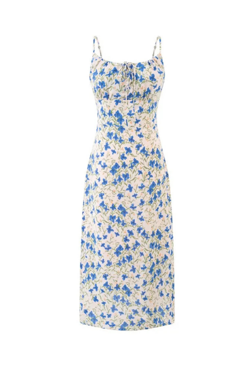 Retro Floral Bow Chest Sling Dress Women Long Dresses Summer Holiday