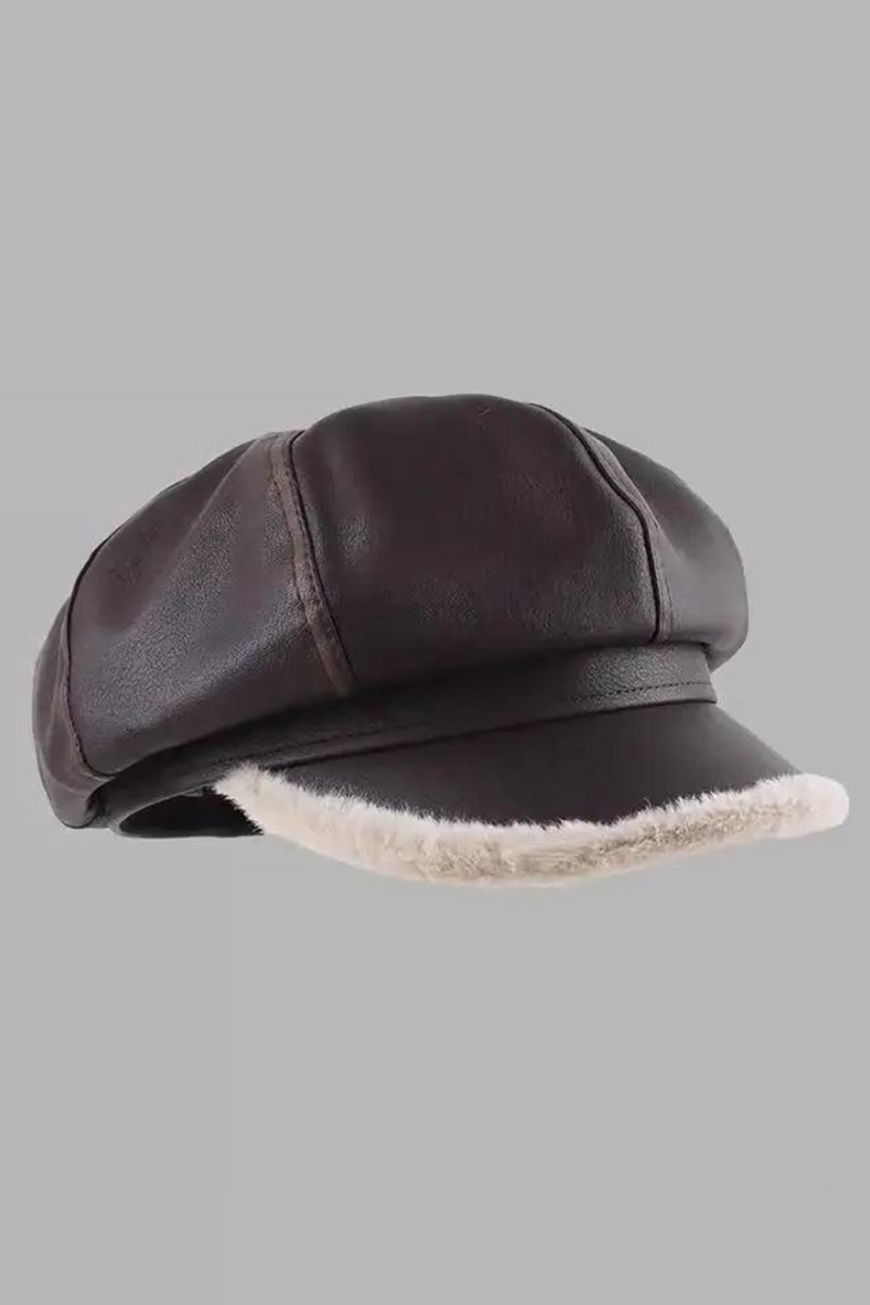 Luxury Hat Women Men Military Caps Faux Leather Octagonal Hat Warm Velvet Newsboy Captain Caps For Autumn Winter