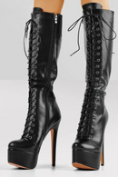 Women Platform The Knee High Boots Front Lace-Up Thin Heel Stiletto Stretch Big Size Winter Woman Boots