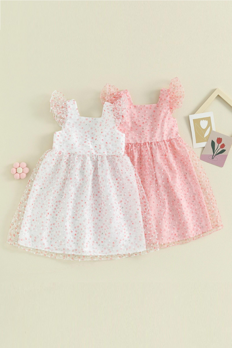 Summer Kids Baby Girl Dress Sleeveless Floral Ruffle Tulle Dress Outfit Cute Clothes