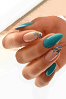 Round Head Press on Nails Green Almond Glitter Design False Nails Wearable Fake Nails Sets