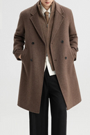 Men Coat Coffee Woolen Double Thick Long Windbreaker Men Overcoat