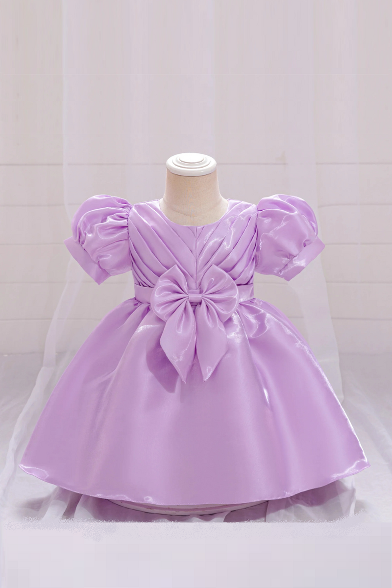 Baby Girls Party Dress Puff Sleeve Purple Wedding Princess Dresses for Kids Baptism Bridesmaid