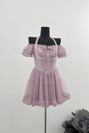 Summer French Vintage Dress Women Mini Frocks Evening Party Mesh