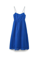Women Hollow Out Embroidery Blue Spaghetti Strap Dress Female Midi Summer Dresses