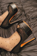 Women Black Platform Peep Toe Mesh Spike Slip On Pumps Thin High Heels Party Dress Pumps