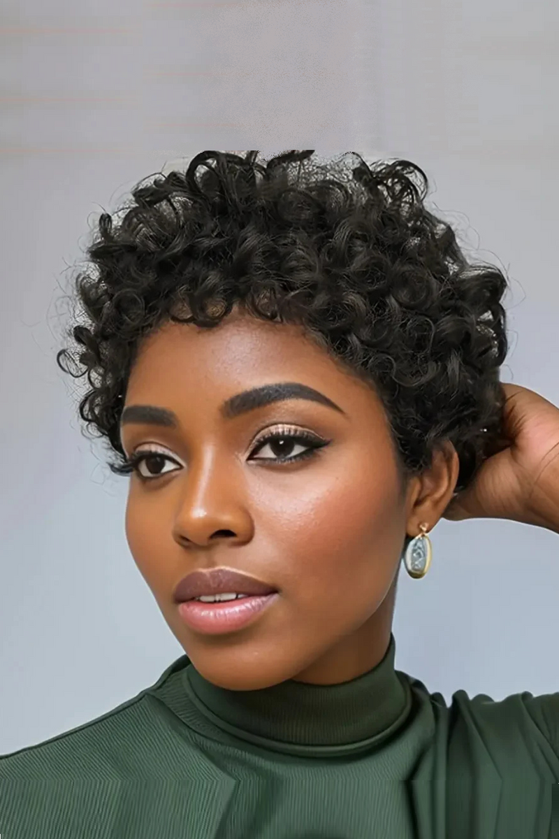 Curly Wigs Human Hair Short Curly Human Hair Wig for Women Natural Black Pixie Cut Wigs