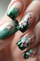 Flower Press on Nails Square False Nails Leaf ail Art Full Cover Press on Acrylic Nails Tips with Peach