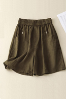 Linen Shorts Pants Casual Button Up High Waist Wide Leg Pants Clothing