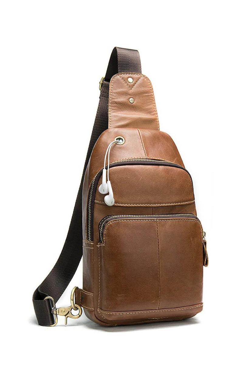 Genuin Leather Chest Bags For Men Packet Retro Leather Shoulder Bag Chest Headphone Jack Boys Messenger Bag