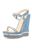 Rivet Studded Sandals Platform Denim Blue Ankle Buckle  Made Ladies Shoes Casual Party