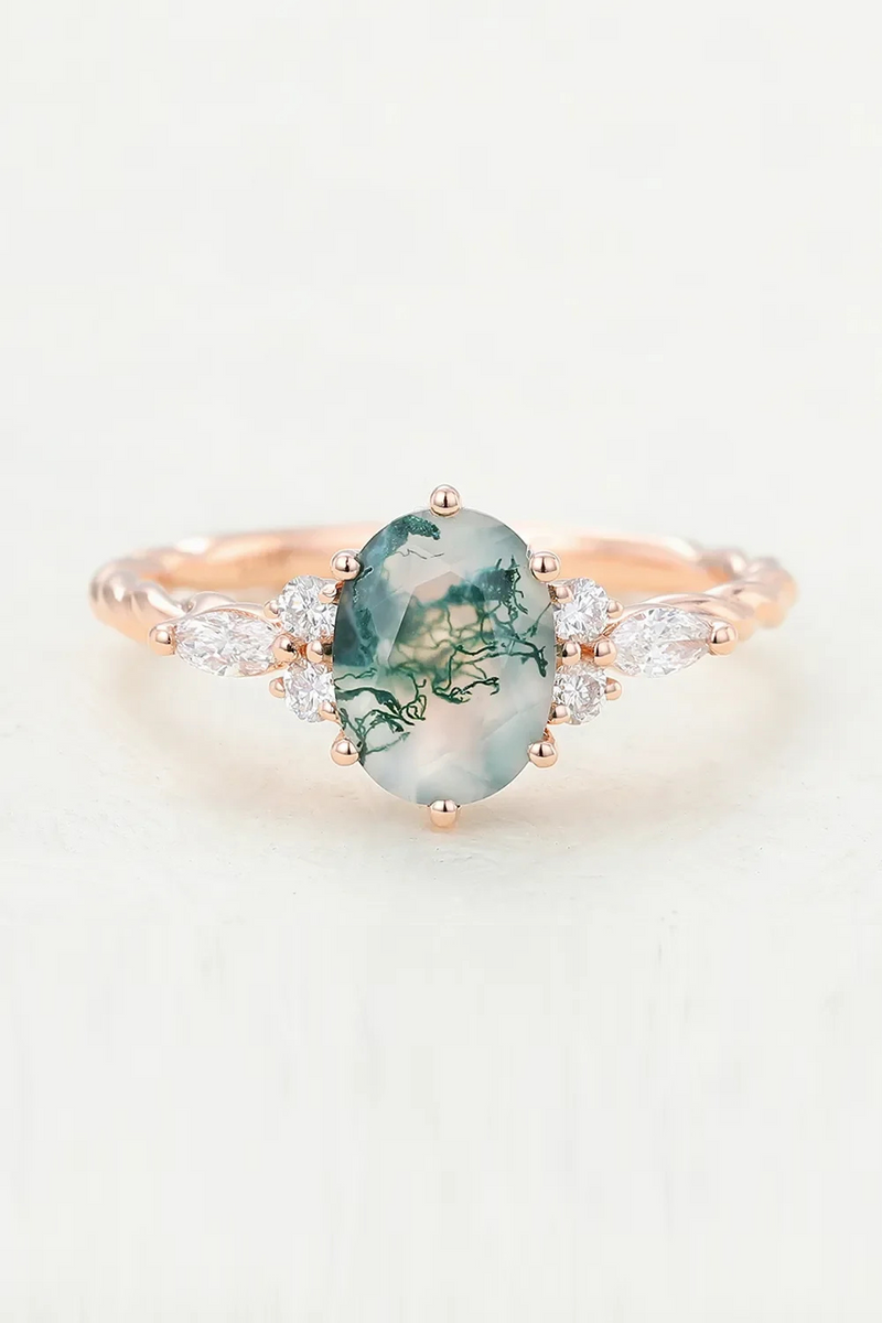 Natural Unique Moss Agate Rings in 925 Sterling Silver Handmade Ring Fine Jewelry