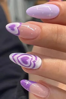 Almond fake nails blue heart flowers speckled pattern