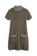 Knitted Dresses For Women Spring Vintage O-Neck Short Sleeve Woman Clothes Pockets Knit Casual Dress