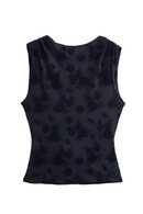 Women Tulle Backless Bow Lace Up Tank Tops Vintage O-Neck Sleeveless Female Chic Lady Top