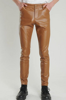 Men's Leather Pants Slim Fit Stretchy Biker's Trousers Cosplay Nightclub Party Pants Thin