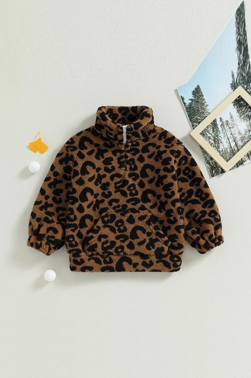 Autumn Kids Toddler Boys Girls Winter Warm Jacket Long Sleeve Leopard Sweatshirt Coat Outwear Clothes