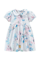 Summer Princess Baby Girls Dresses Floral Print Collar Party Birthday Kids Short Sleeve Frocks