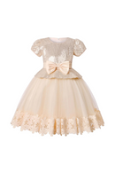 Girl Sequins Christmas Dress Lace Hem Kids Birthday Princess Clothing Toddler Infant Golden Bow Children Gowns