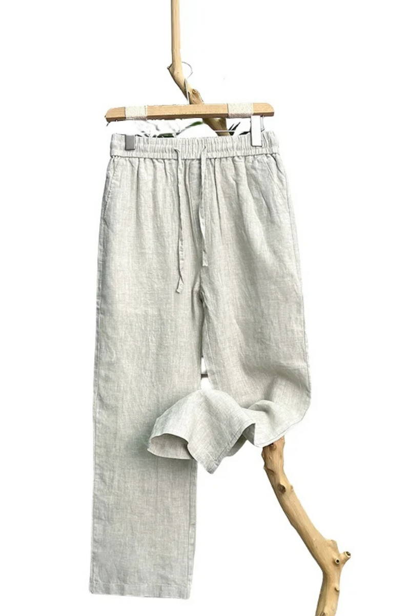 Linen Natural Pure Breathable Summer Linen Slim Fit Men Loose Straight Casual Pants