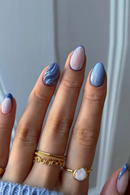 24pcs Wearable Almond Press on Nails Sets Ocean Blue Nails with Jelly Glue Manicure Tips