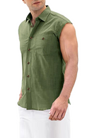 Spring Summer Men Shirt Solid Buttoned Lapel Sleeveless Vest Shirt Male