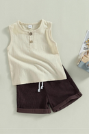 Summer Kids Boys Pants Suit Casual Street Party Sleeveless Buttons Drawstring Short Pants Clothes