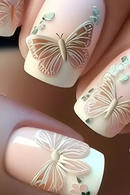 Press on Nails Butterfly Coffin Fake Nails Butterfly Flower Acrylic Nails False Nail Full Cover Press on Nails