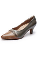 Women Kitten Heel Pointed Toe Dress Pump Handmade Genuine Leather Office High Heels Ladies Shoes