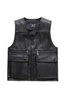 Genuine Leather Motorcycle Vest Mens Real Leather Waistcoat Bikers Vest sleeveless jacket clothing