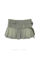 Vintage Low Waist Mini Denim Skirt 2025 Summer Fashion Square Buckle Big Belt Pleated Skirt