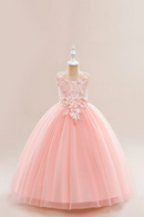 Girls flower sequins sleeveless embroidery children embroidered bow tulle long dress