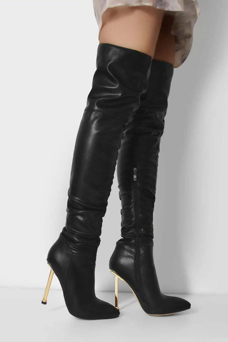 Pointed Toe Thin High Over The Knee Woman Boots Black Stiletto Shoes Winter Long Boots Shoes Solid