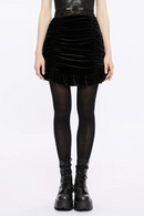 Women Gothic Drawstring Sheath Velvet Fit Short Skirt Personality Black Skirts Women