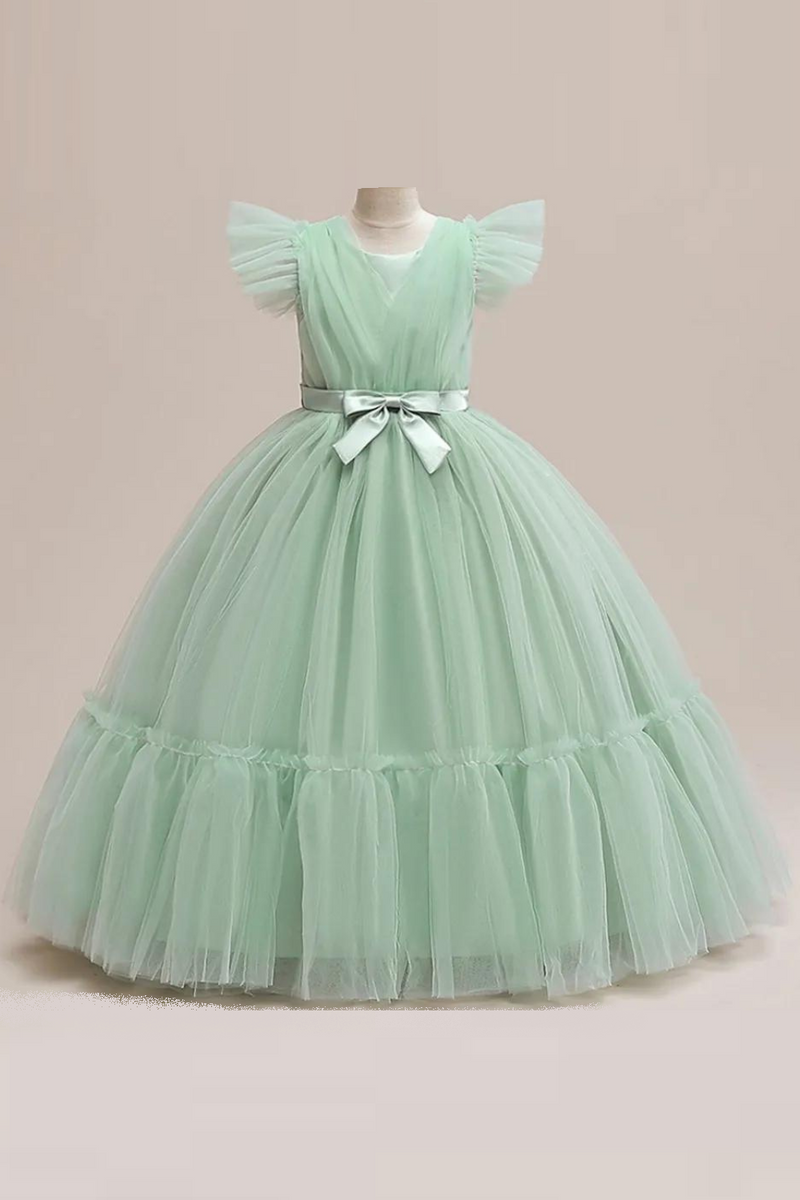 Girls Green Christmas Years Gown Bridesmaid Flower Dress For Wedding Teenage Girls Formals Pageant Gala Costume