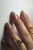 Almond Acrylic Press on Nails for Girls Line Glitter False Nails with Glue Nail Art with Charms